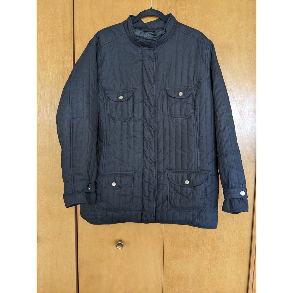 Avenue Womens Black Quilted Barn Jacket Plus Size 22/24 Full Zip Snap Pockets